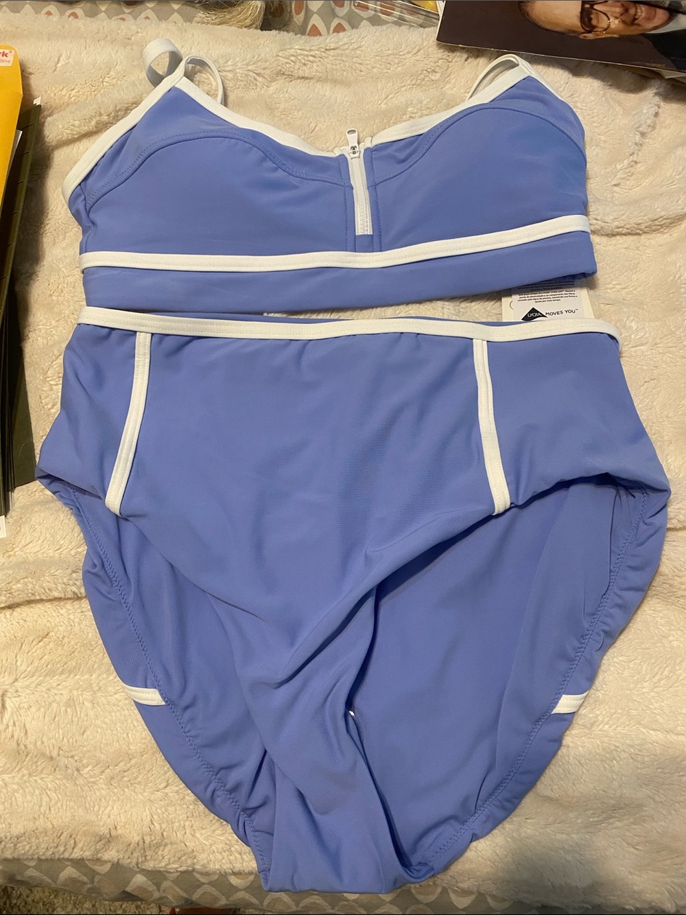 CALIA by Carrie Underwood Periwinkle Blue Two-Piece Bikini with White Trim